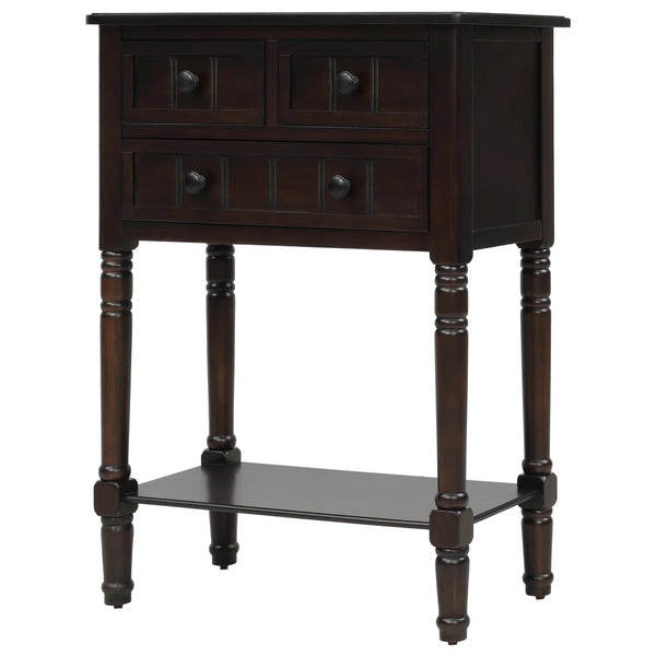 Weinman Modern Rustic Narrow Console Table with 3 Drawers & Bottom Shelf  Wooden Bazar