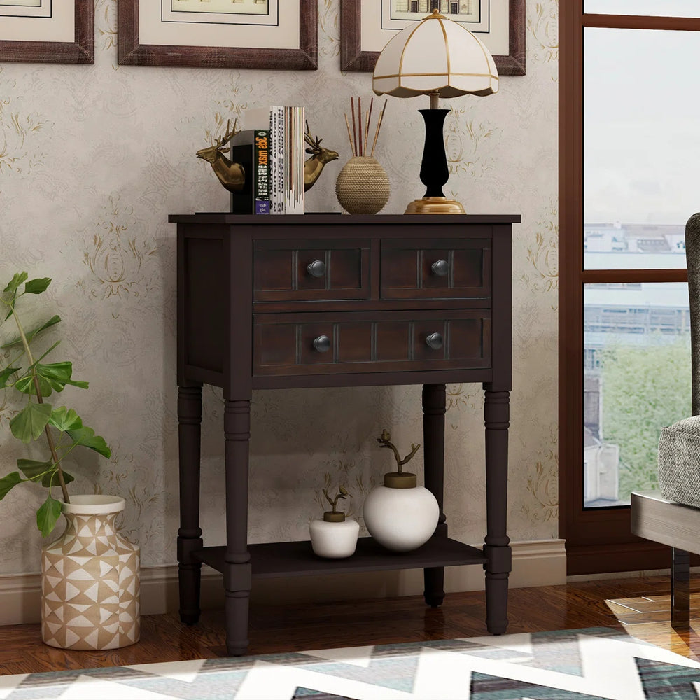 Weinman Modern Rustic Narrow Console Table with 3 Drawers & Bottom Shelf  Wooden Bazar