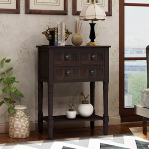 Weinman Modern Rustic Narrow Console Table with 3 Drawers & Bottom Shelf  Wooden Bazar