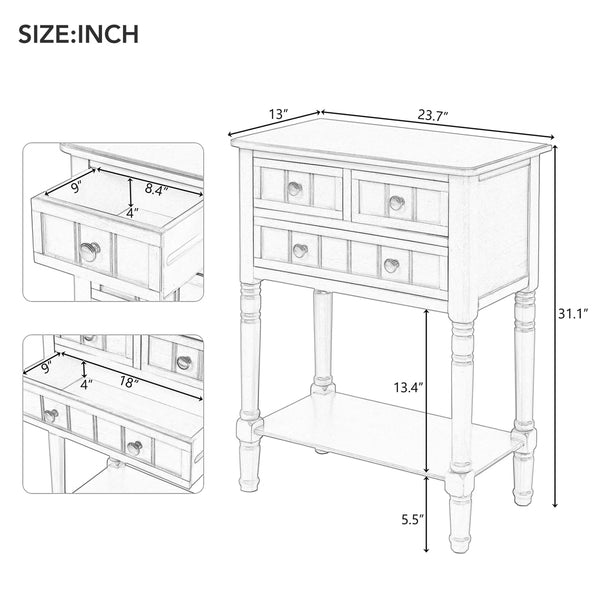 Weinman Modern Rustic Narrow Console Table with 3 Drawers & Bottom Shelf  Wooden Bazar