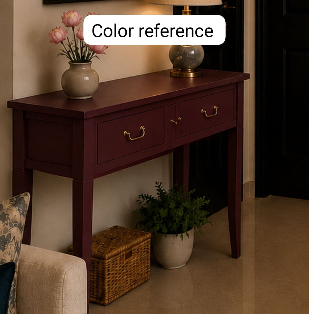 Modern Burgundy Solid Wood 3-Drawer Console Table - Wooden Bazar