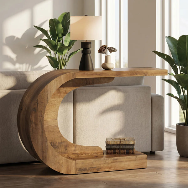 Mid-Century Modern C-Shaped Wood Console Table for Entryway, Hallway & Living Room  Wooden Bazar