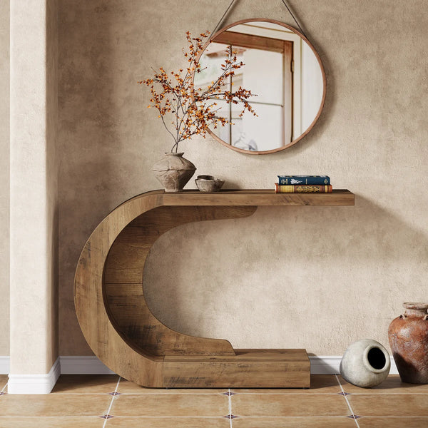 Mid-Century Modern C-Shaped Wood Console Table for Entryway, Hallway & Living Room  Wooden Bazar