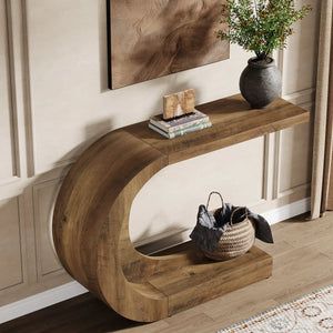 Mid-Century Modern C-Shaped Wood Console Table for Entryway, Hallway & Living Room  Wooden Bazar