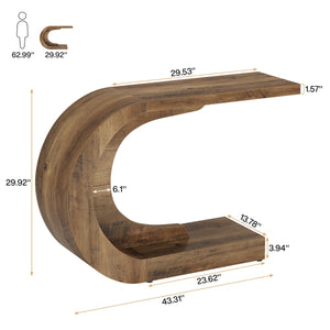 Mid-Century Modern C-Shaped Wood Console Table for Entryway, Hallway & Living Room  Wooden Bazar