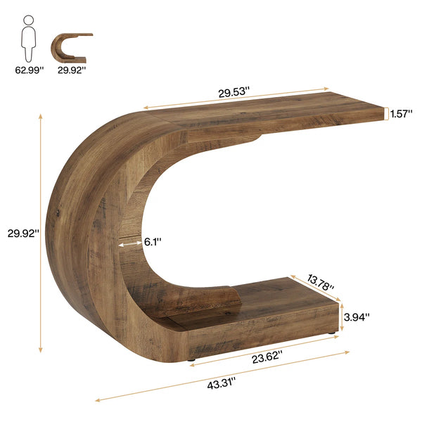 Mid-Century Modern C-Shaped Wood Console Table for Entryway, Hallway & Living Room  Wooden Bazar