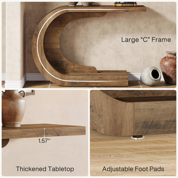 Mid-Century Modern C-Shaped Wood Console Table for Entryway, Hallway & Living Room  Wooden Bazar