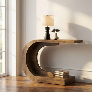 Mid-Century Modern C-Shaped Wood Console Table for Entryway, Hallway & Living Room  Wooden Bazar