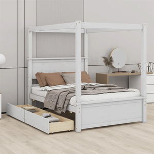 Laxman Wood Canopy Bed With Two Drawers - Wooden Bazar