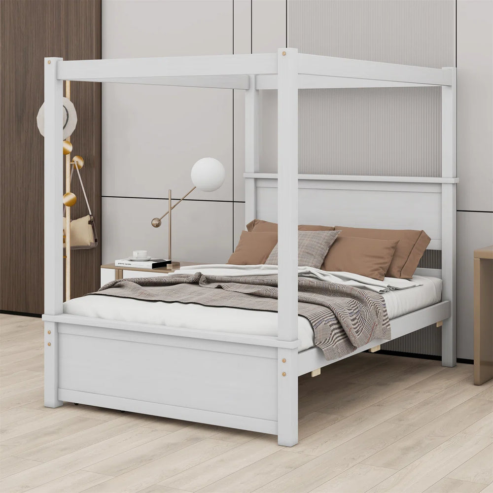 Laxman Wood Canopy Bed With Two Drawers - Wooden Bazar