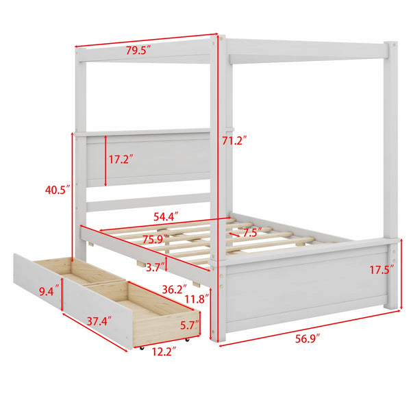 Laxman Wood Canopy Bed With Two Drawers - Wooden Bazar