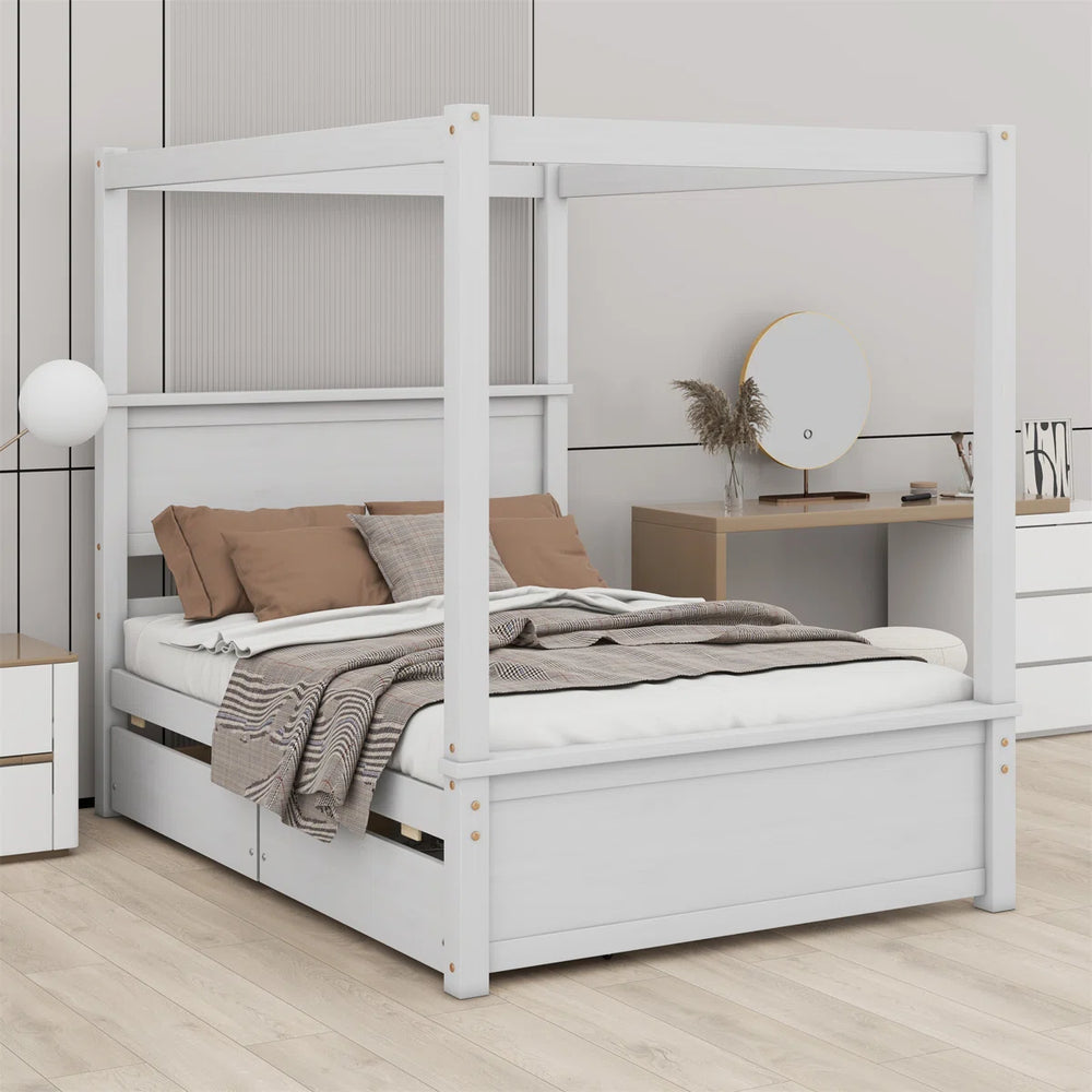 Laxman Wood Canopy Bed With Two Drawers - Wooden Bazar