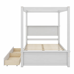 Laxman Wood Canopy Bed With Two Drawers - Wooden Bazar