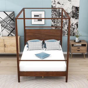 Wood Canopy Bed with Headboard - Wooden Bazar