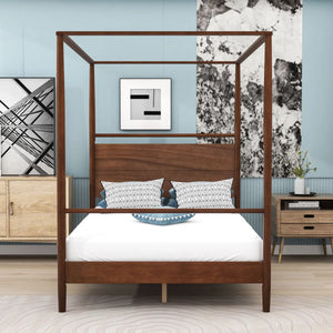 Wood Canopy Bed with Headboard - Wooden Bazar