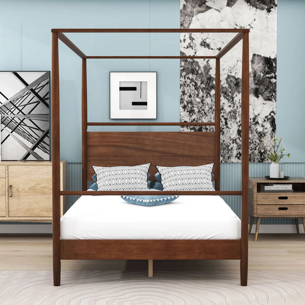 Wood Canopy Bed with Headboard - Wooden Bazar