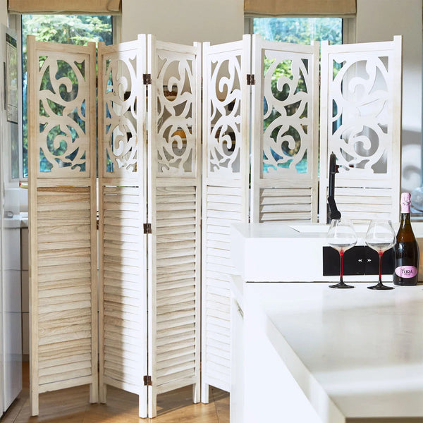 Wood Carved Folding Room Divider, Freestanding Privacy Screen   Wooden Bazar