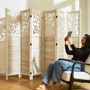 Wood Carved Folding Room Divider, Freestanding Privacy Screen   Wooden Bazar