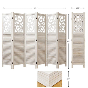 Wood Carved Folding Room Divider, Freestanding Privacy Screen   Wooden Bazar