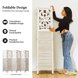 Wood Carved Folding Room Divider, Freestanding Privacy Screen   Wooden Bazar