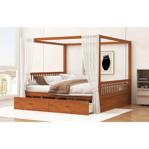 Wooden Canopy Bed With Storage Drawers - Wooden Bazar