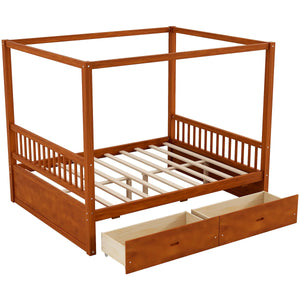 Wooden Canopy Bed With Storage Drawers - Wooden Bazar