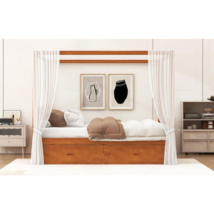 Wooden Canopy Bed With Storage Drawers - Wooden Bazar