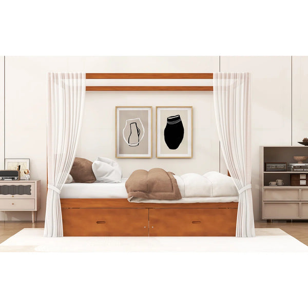 Wooden Canopy Bed With Storage Drawers - Wooden Bazar