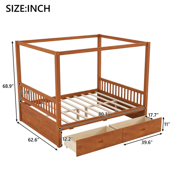 Wooden Canopy Bed With Storage Drawers - Wooden Bazar