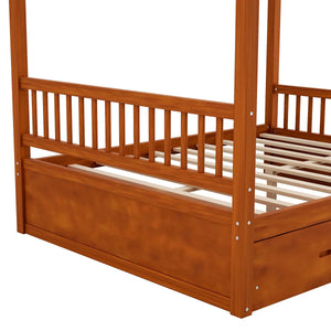 Wooden Canopy Bed With Storage Drawers - Wooden Bazar