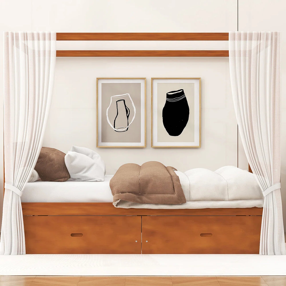 Wooden Canopy Bed With Storage Drawers - Wooden Bazar