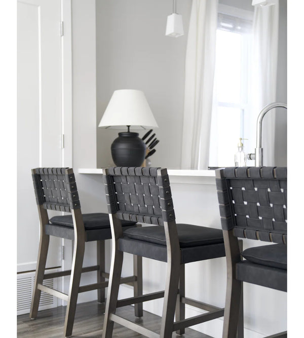Woven Faux Suede Counter-Height Stools with Solid Wood Legs (Set of 2)  Wooden Bazar