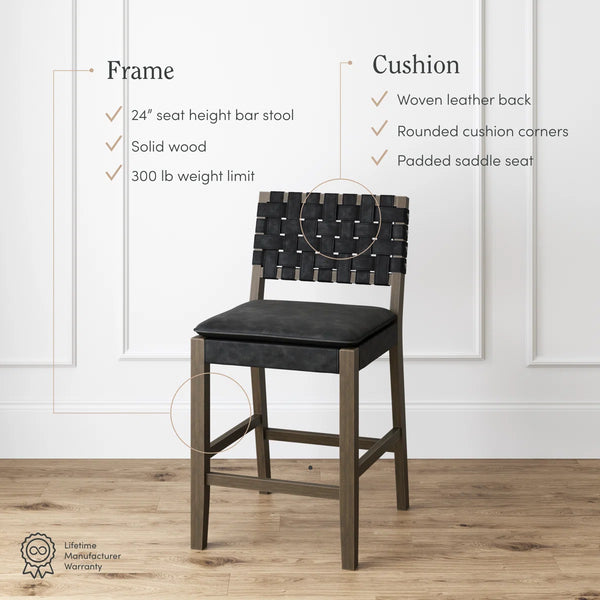 Woven Faux Suede Counter-Height Stools with Solid Wood Legs (Set of 2)  Wooden Bazar
