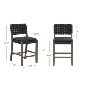 Woven Faux Suede Counter-Height Stools with Solid Wood Legs (Set of 2)  Wooden Bazar