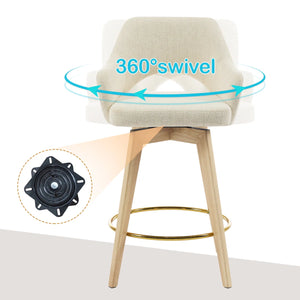 Wylee Swivel Full Back Linen Upholstered 26.8"H Counter Stool with Solid Wood Frame and Arms (Set of 2)  Wooden Bazar