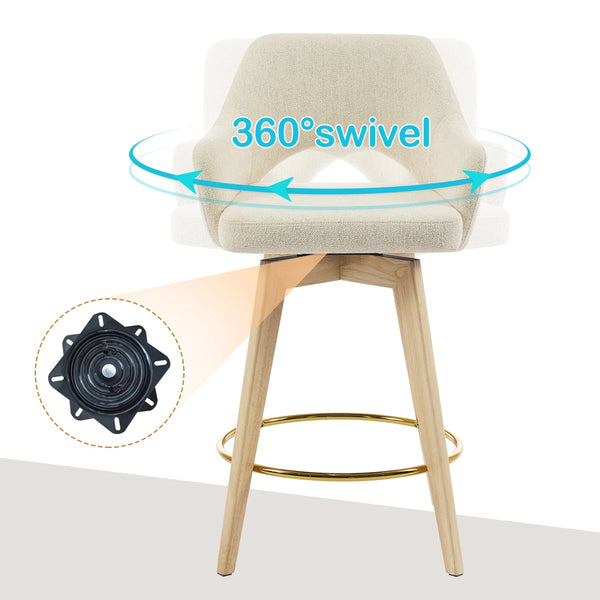 Wylee Swivel Full Back Linen Upholstered 26.8"H Counter Stool with Solid Wood Frame and Arms (Set of 2)  Wooden Bazar
