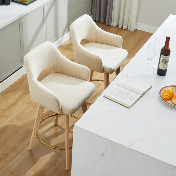 Wylee Swivel Full Back Linen Upholstered 26.8"H Counter Stool with Solid Wood Frame and Arms (Set of 2)  Wooden Bazar