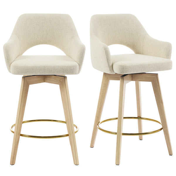 Wylee Swivel Full Back Linen Upholstered 26.8"H Counter Stool with Solid Wood Frame and Arms (Set of 2)  Wooden Bazar