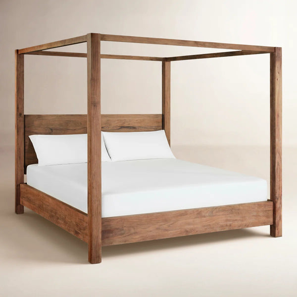 Carryon Canopy Bed In Brushed Acacia - Wooden Bazar
