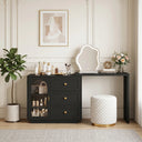 Yokota Extendable Vanity Table with 3 Drawers, Acrylic Door & Makeup Storage  Wooden Bazar