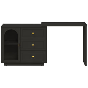 Yokota Extendable Vanity Table with 3 Drawers, Acrylic Door & Makeup Storage  Wooden Bazar