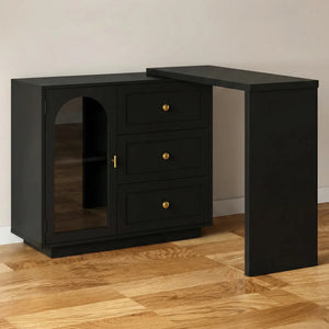 Yokota Extendable Vanity Table with 3 Drawers, Acrylic Door & Makeup Storage  Wooden Bazar