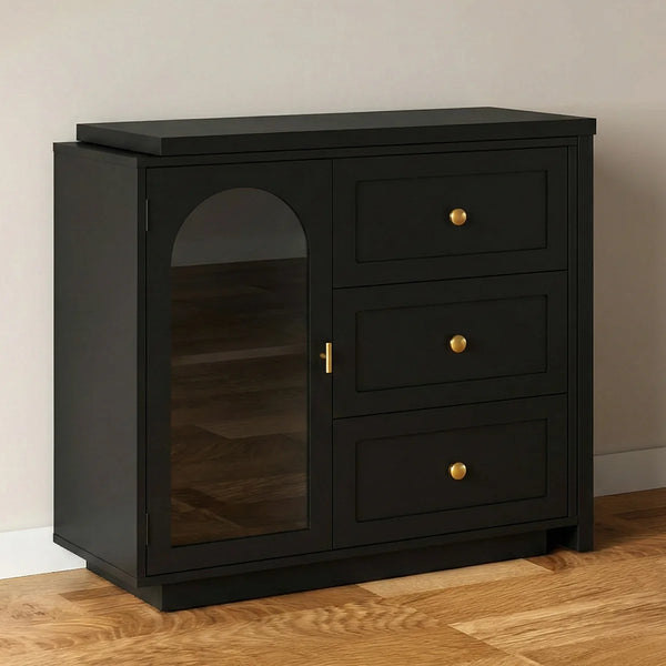 Yokota Extendable Vanity Table with 3 Drawers, Acrylic Door & Makeup Storage  Wooden Bazar