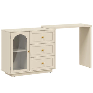 Yokota Extendable Vanity Table with 3 Drawers, Acrylic Door & Makeup Storage  Wooden Bazar