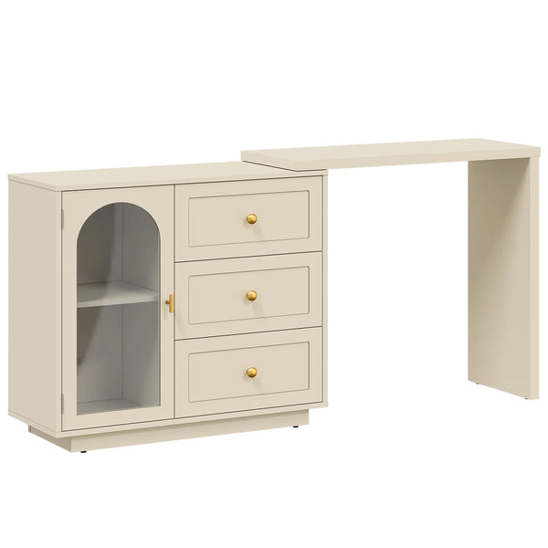 Yokota Extendable Vanity Table with 3 Drawers, Acrylic Door & Makeup Storage  Wooden Bazar