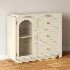 Yokota Extendable Vanity Table with 3 Drawers, Acrylic Door & Makeup Storage  Wooden Bazar