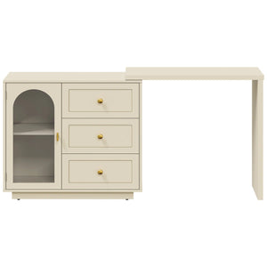 Yokota Extendable Vanity Table with 3 Drawers, Acrylic Door & Makeup Storage  Wooden Bazar