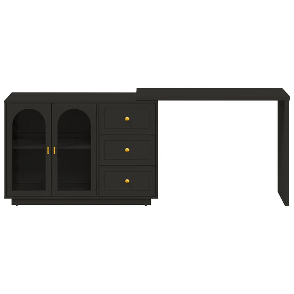Yokota Extendable Makeup Vanity with 3 Drawers and 2 Acrylic Doors  Wooden Bazar