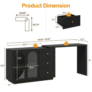 Yokota Extendable Makeup Vanity with 3 Drawers and 2 Acrylic Doors  Wooden Bazar