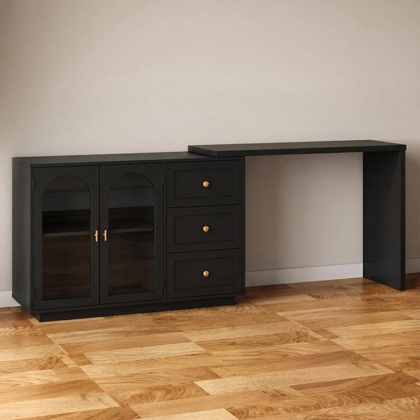 Yokota Extendable Makeup Vanity with 3 Drawers and 2 Acrylic Doors  Wooden Bazar